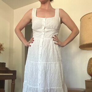 The Square Neck Tiered Hem Midi Dress | M | RIHOAS